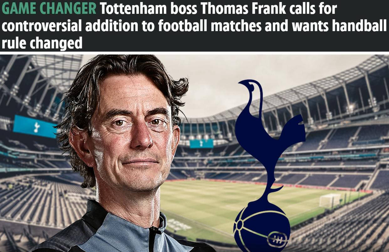 弗兰克建议足球比赛调整暂停规则和手球规则